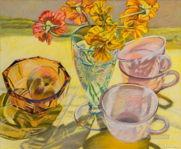  JF Painting - Nasturtiums and Pink Cups JF realism still life